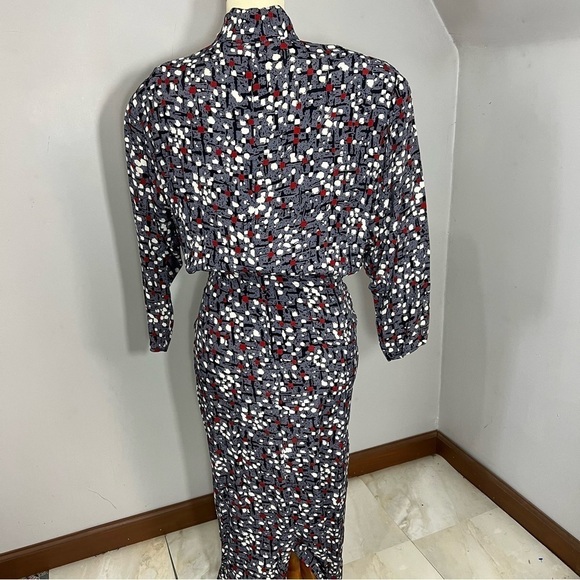 Vintage Long Sleeve Womens Wiggle Dress Small Bodycon Abstract Dots Unique Retro - Picture 12 of 14